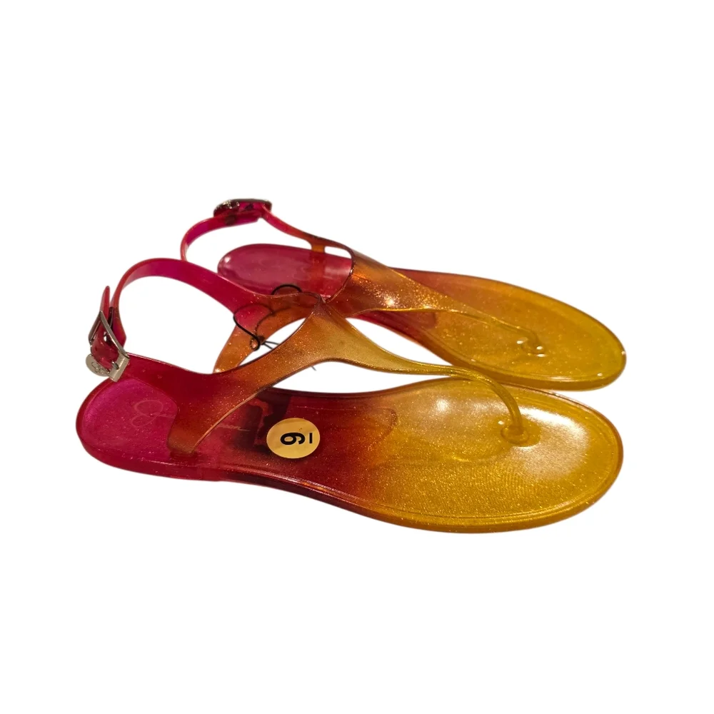 💙 JESSICA SIMPSON Brysin Sunset Glitter Sandals Pink Yellow - Picture 1 of 7